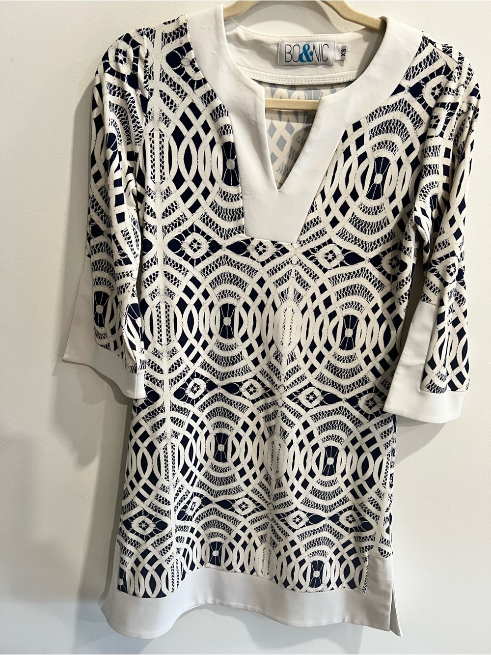 Navy & White Geometric Print Mini Dress – Size XS